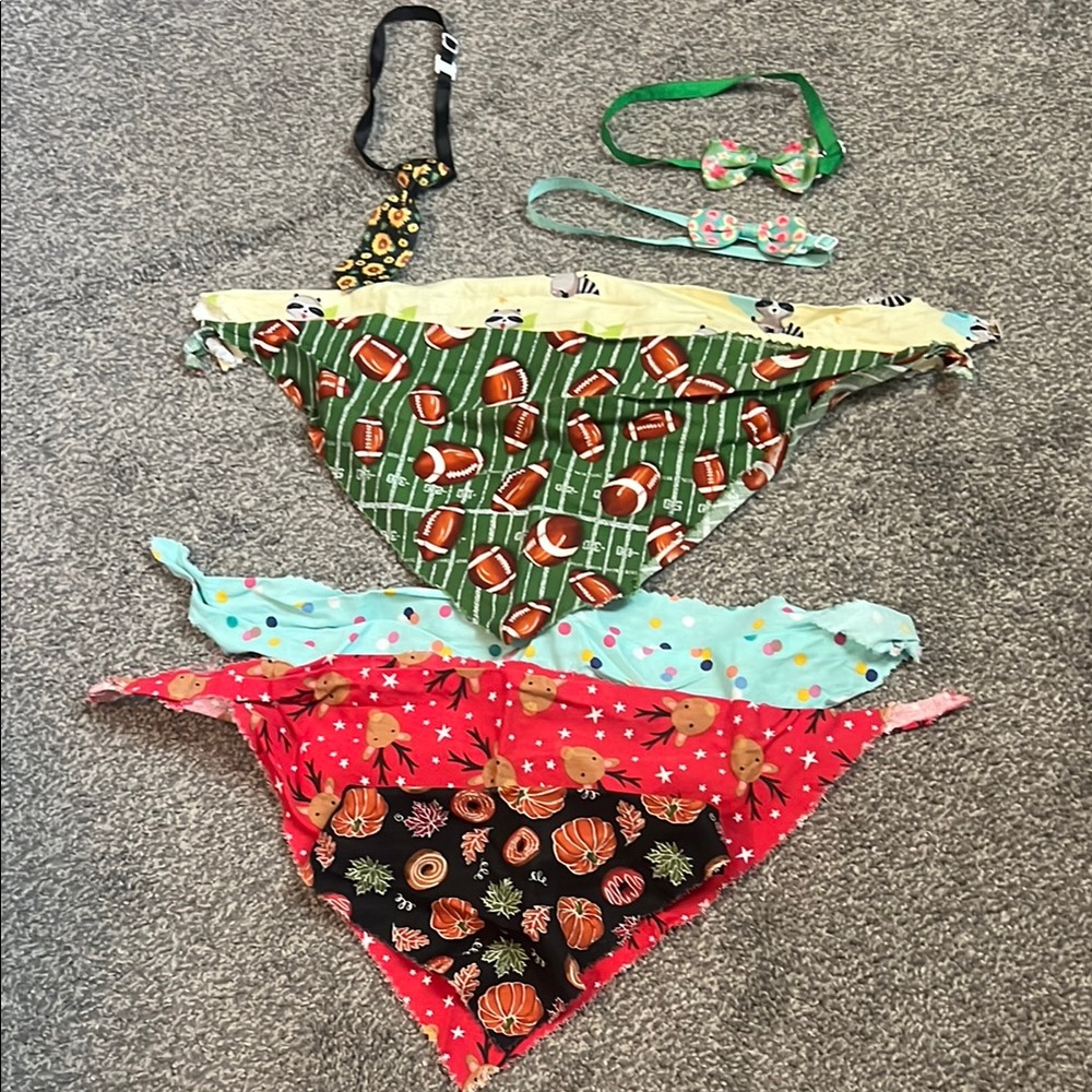 5 Cute Patterned Bandana Bibs - Football, Pumpkins, Polka Dot 3 bow ties